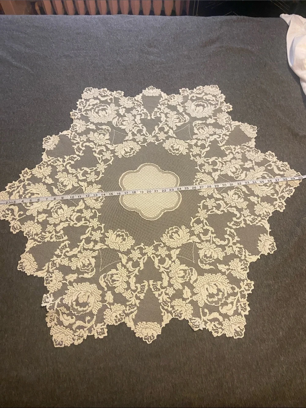 Cream Lace Doily Table Centerpiece - Classic Floral Design